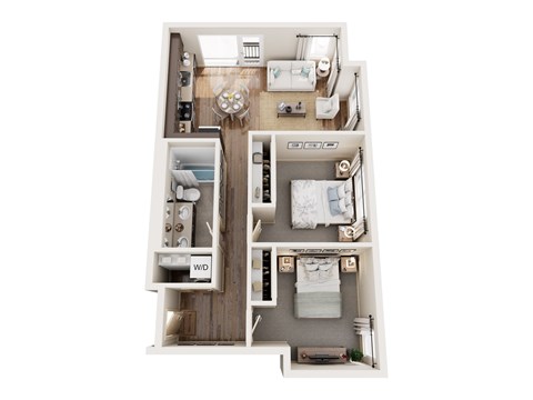 Floor plan for 2 beds, 1 bath, 750 sqft